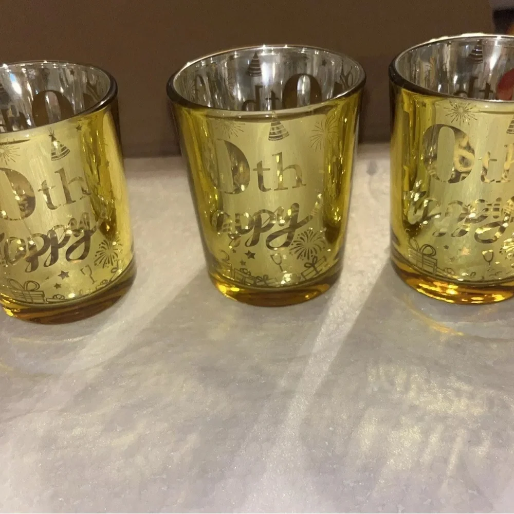 Happy “40th Happy” Candle Holders Women/Men Glossy Gold 24 -Votives Party